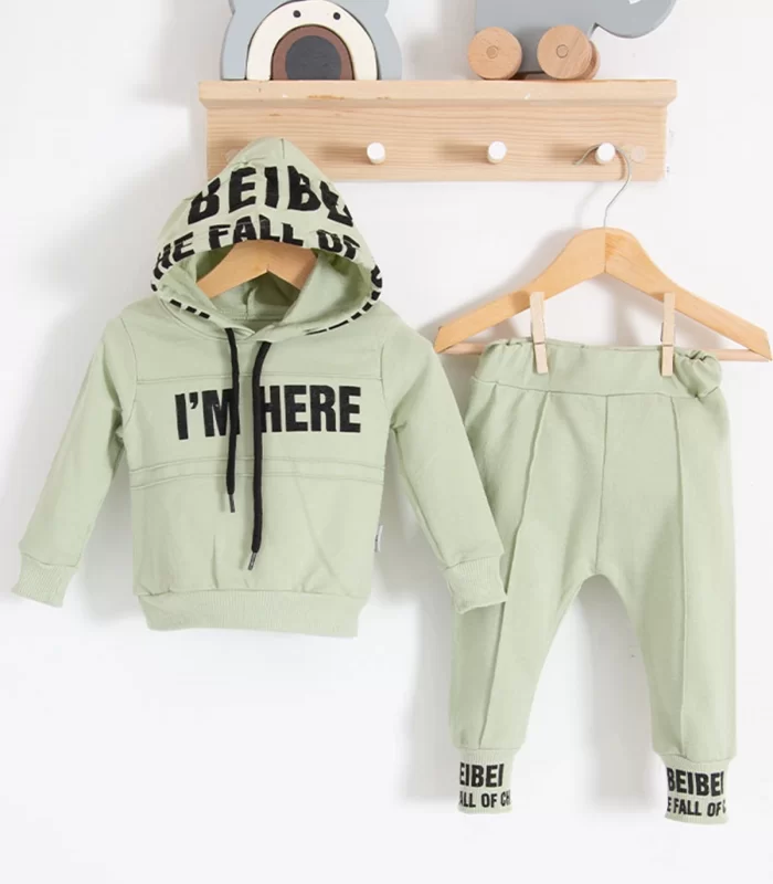 3-18 Ay Erkek Bebek Takımı Im Here 2li Yeşil