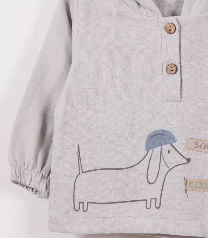 3-18 Ay Erkek Bebek Takımı Müslin Kumaş long Dog Gri