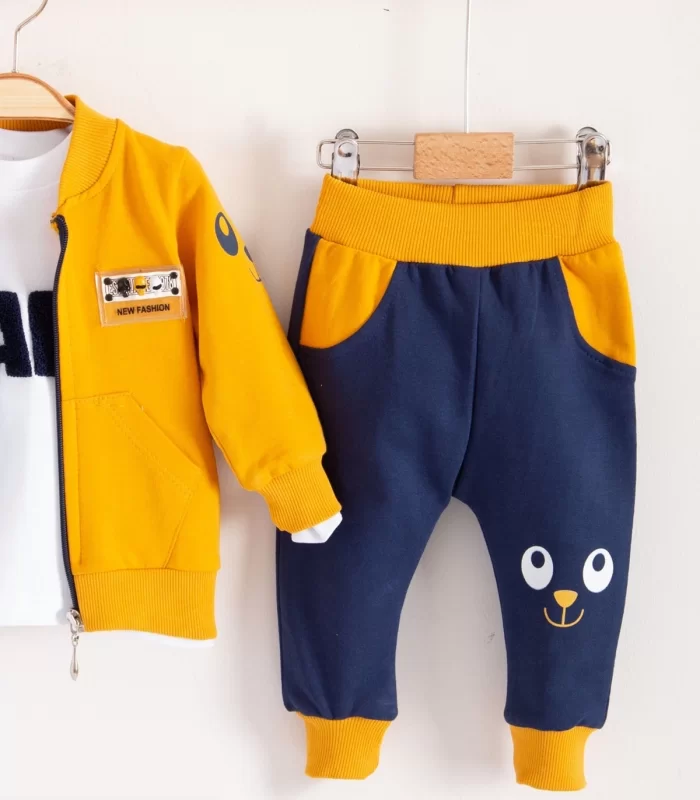 3-18 Ay Erkek Bebek Takımı New Fashıon Hırkalı 3lü Sarı