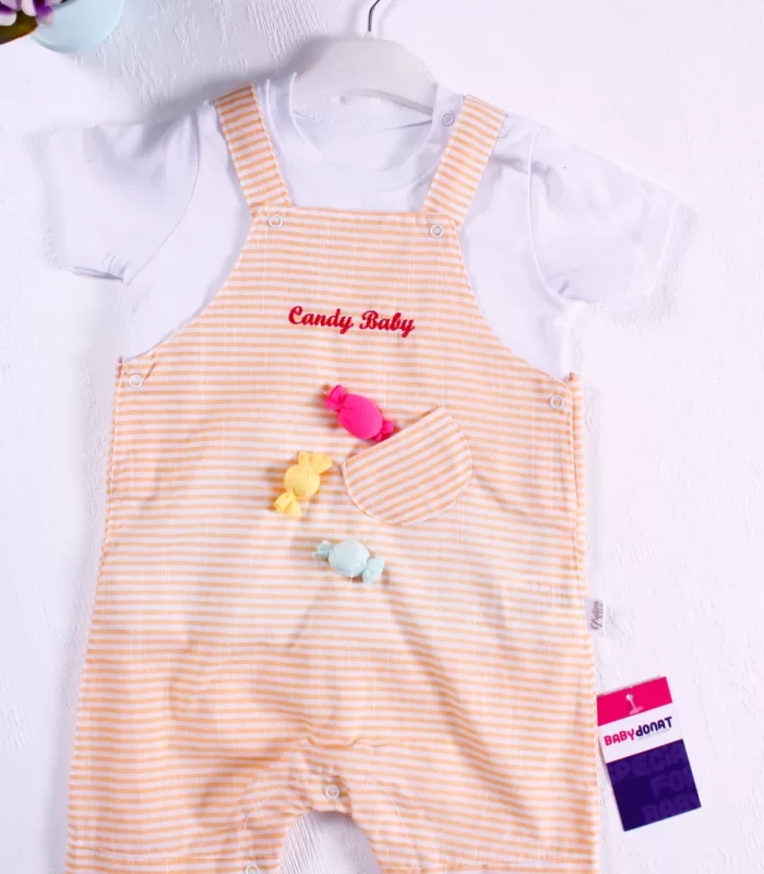 3-18 Ay Kız Bebek Tulumu Candy Figürlü Badili Sarı