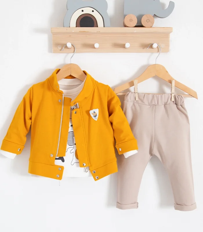 3-18 Ay We Are Ceketli 3lü Erkek Bebek Takımı Sarı
