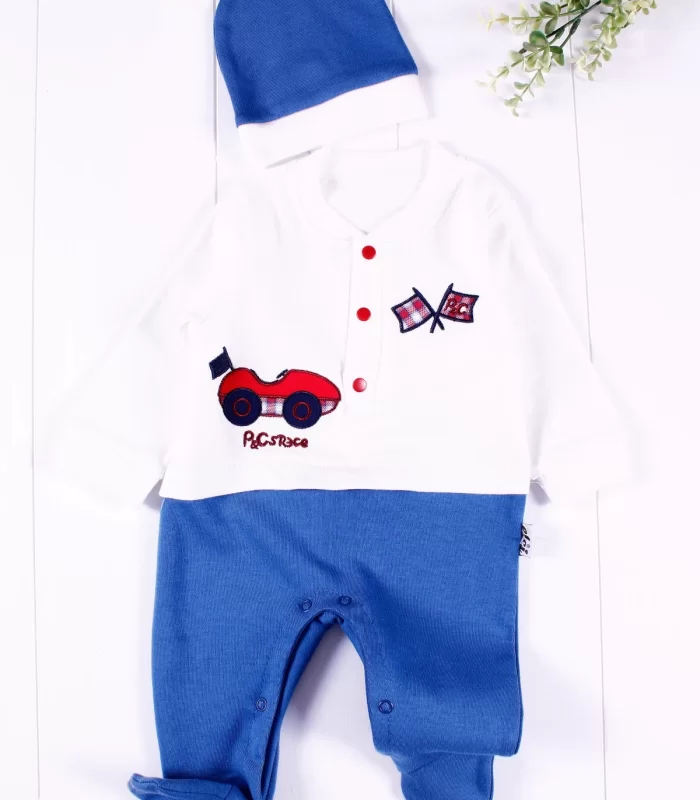 3-6 Ay Cars Şapkalı Bebek Tulumu Mavi