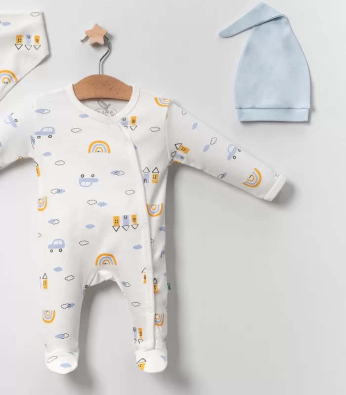 3-6 Ay Erkek Bebek Tulumu Araba Mavi 4lü Mavi