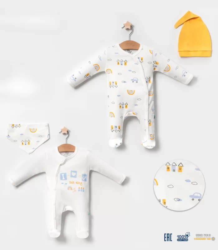 3-6 Ay Erkek Bebek Tulumu Araba Sarı 4lü Sarı