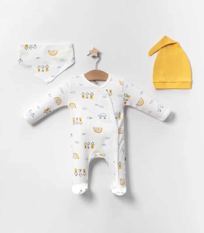 3-6 Ay Erkek Bebek Tulumu Araba Sarı 4lü Sarı