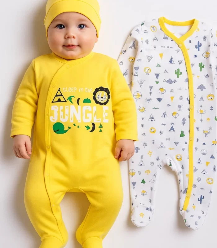 3-6 Ay Jungle Erkek Bebek 4lü Tulum Seti Sarı