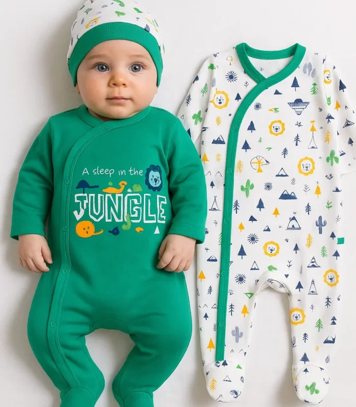3-6 Ay Jungle Erkek Bebek 4lü Tulum Seti Yeşil