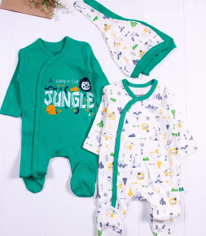 3-6 Ay Jungle Erkek Bebek 4lü Tulum Seti Yeşil