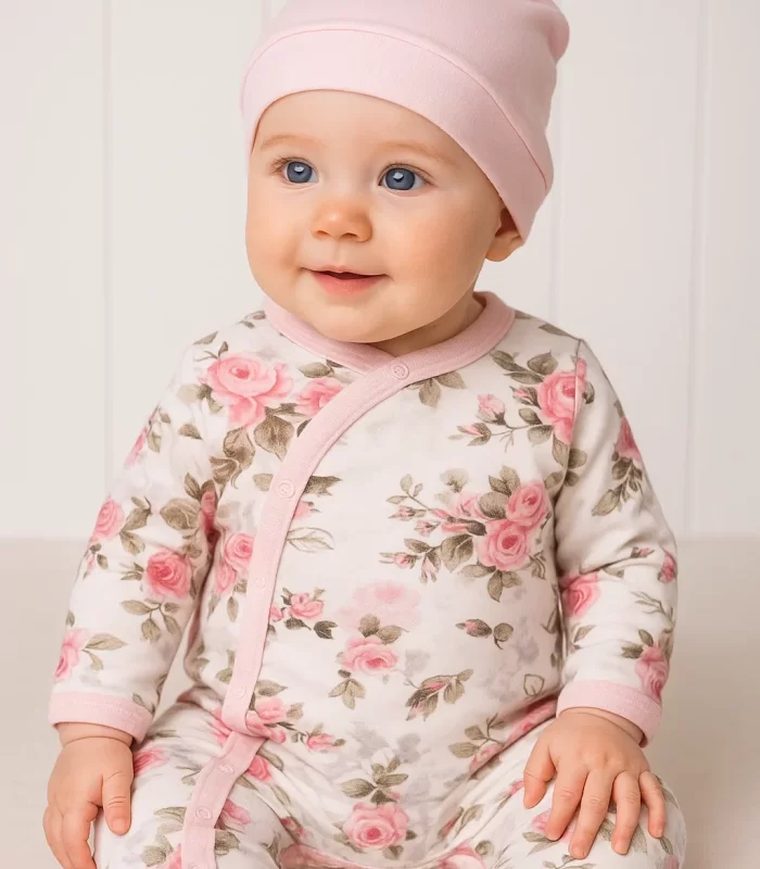 3-6 Ay Kind is Cool Nakışlı Kız Bebek 4lü Tulum Seti Pembe