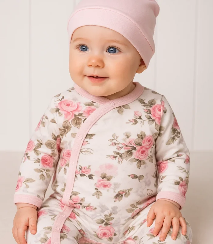 3-6 Ay Kind is Cool Nakışlı Kız Bebek 4lü Tulum Seti Pembe