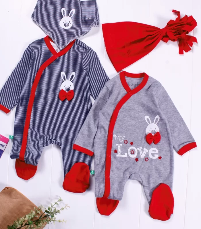 3-6 Ay Love Erkek Bebek 4lü Tulum Seti Kırmızı