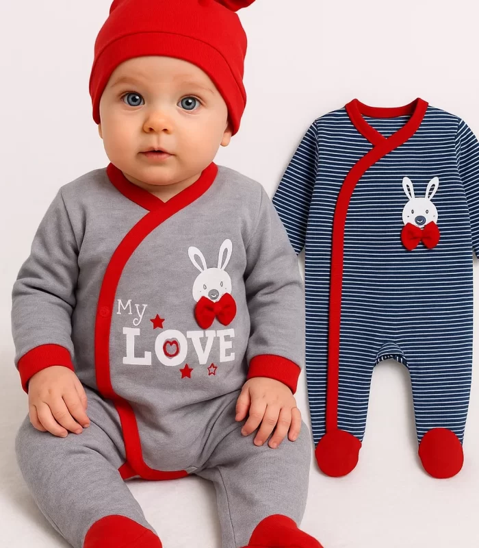 3-6 Ay Love Erkek Bebek 4lü Tulum Seti Kırmızı