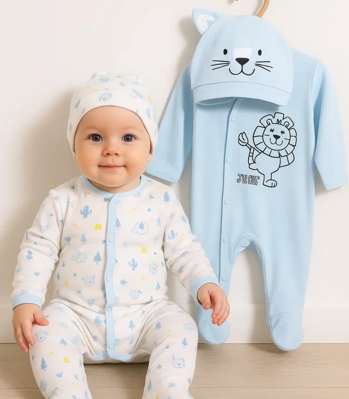 3-6 Ay Mini Jungle Aslan Erkek Bebek 4lü Tulum Seti Mavi