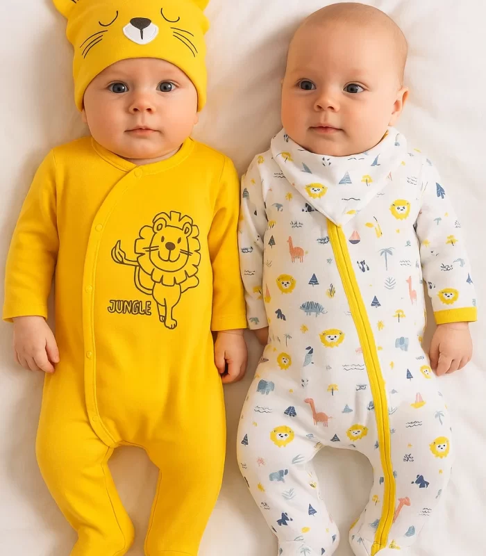 3-6 Ay Mini Jungle Aslan Erkek Bebek 4lü Tulum Seti Sarı