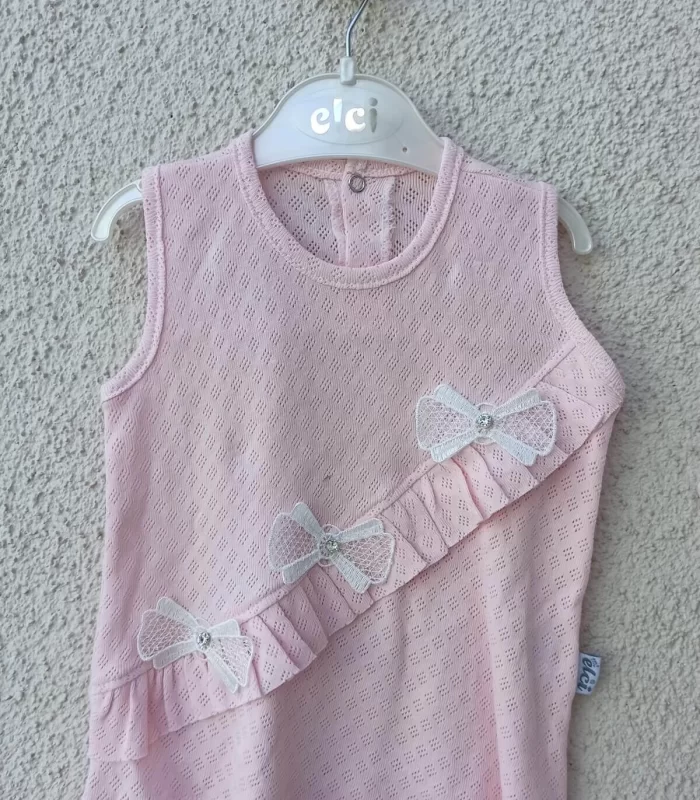 3-9 Ay Bebek Brode Fiyonklu Külotlu Yazlık Takımı PEMBE