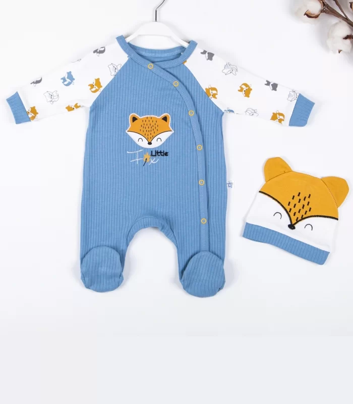 3-9 Ay Erkek Bebek Tulumu Little Fox Mavi