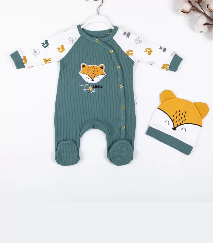 3-9 Ay Erkek Bebek Tulumu Little Fox Yeşil
