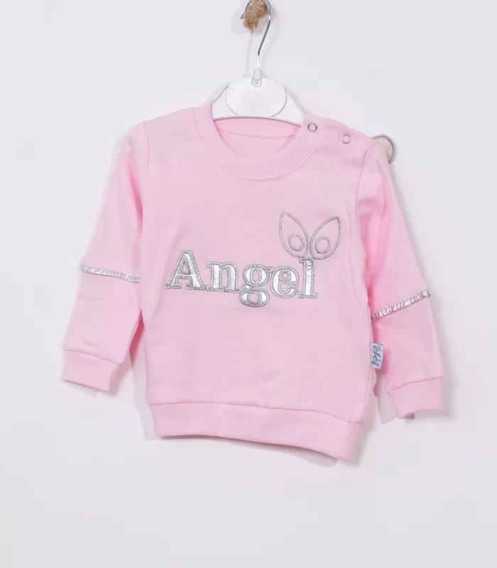 3-9 Ay Kız Bebek Alt&Üst Takımı Angel Kanat Detay Pembe