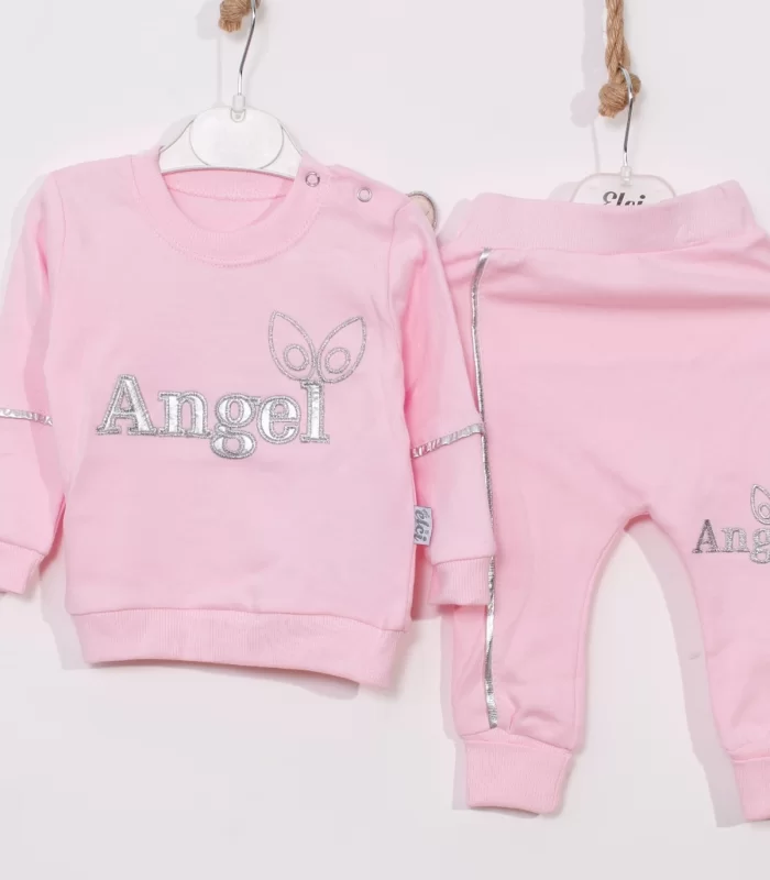 3-9 Ay Kız Bebek Alt&Üst Takımı Angel Kanat Detay Pembe