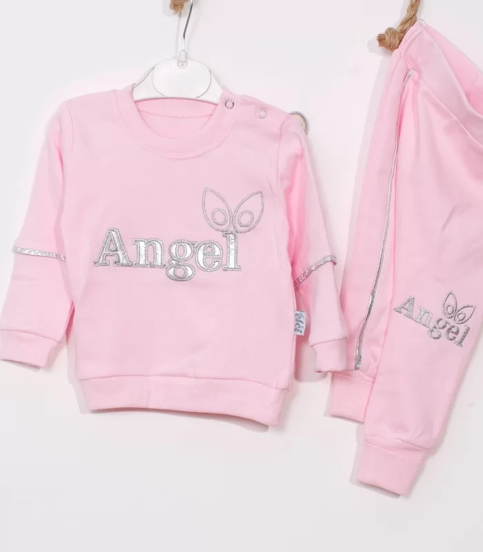 3-9 Ay Kız Bebek Alt&Üst Takımı Angel Kanat Detay Pembe