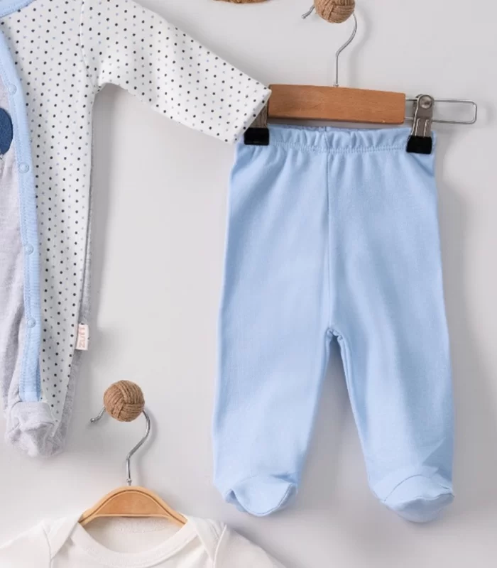 3 Ay Ayıcıklı Tulumlu Erkek Bebek 5li Set Mavi