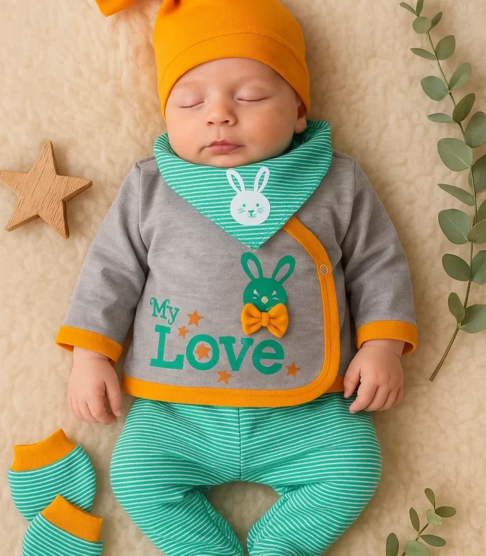 3 Ay Bebek Hastane Takımı Love 5li Erkek Yeşil
