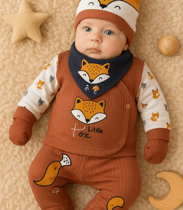 3 Ay Erkek Bebek Hastane Çıkışı Little Fox 5li Kahverengi