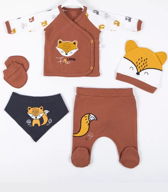 3 Ay Erkek Bebek Hastane Çıkışı Little Fox 5li Kahverengi