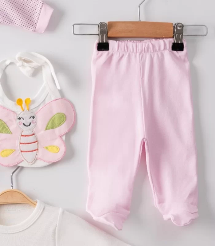 3 Ay Kelebek Nakış Puanlı Tulumlu Kız Bebek 5li Set Pembe