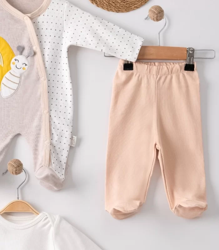 3 Ay Kelebek Nakışlı Tulum Erkek Bebek 5li Set Kahverengi