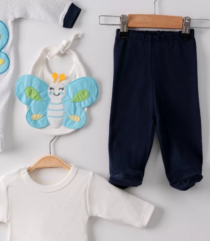 3 Ay Kelebek Nakışlı Tulumlu Erkek Bebek 5li Set Siyah