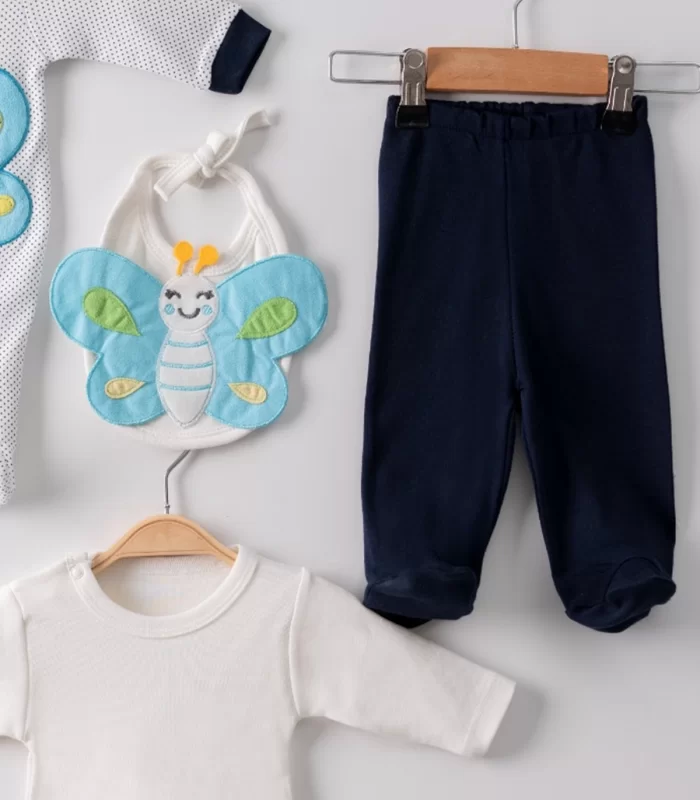 3 Ay Kelebek Nakışlı Tulumlu Erkek Bebek 5li Set Siyah