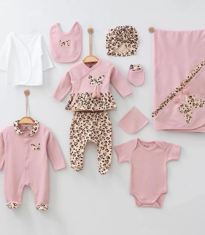 3 Ay Kız Bebek Leopar 10 Parça Hastane Çıkışı Kutulu Pembe