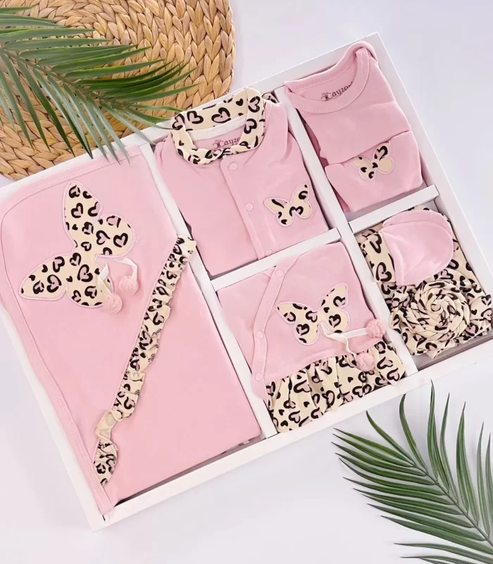 3 Ay Kız Bebek Leopar 10 Parça Hastane Çıkışı Kutulu Pembe