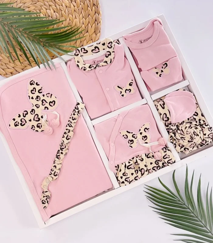 3 Ay Kız Bebek Leopar 10 Parça Hastane Çıkışı Kutulu Pembe