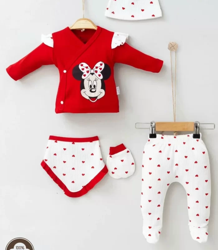 3 Ay Kız Bebek Mickey 5li Hastane Çıkışı Kırmızı