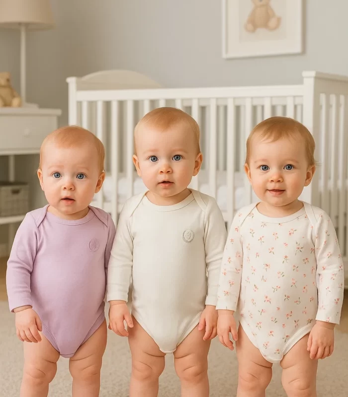3lü Natural Bebek Kalpli Badi Zıbın - Beyaz Lila