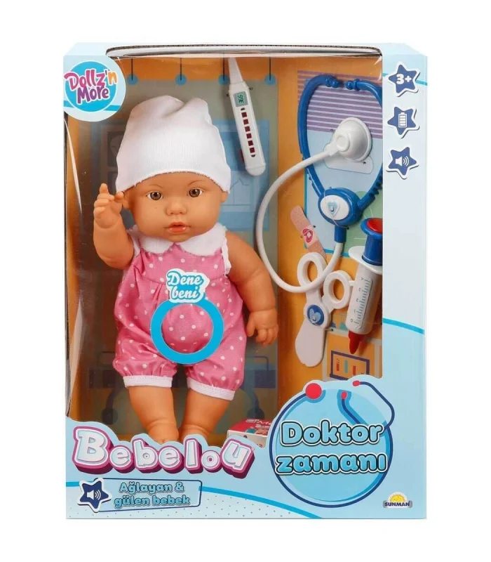 30111 Bebelou Doktor Zamanı Sesli Bebek Seti 35 cm -Sunman(Ürün oyuncaktır)