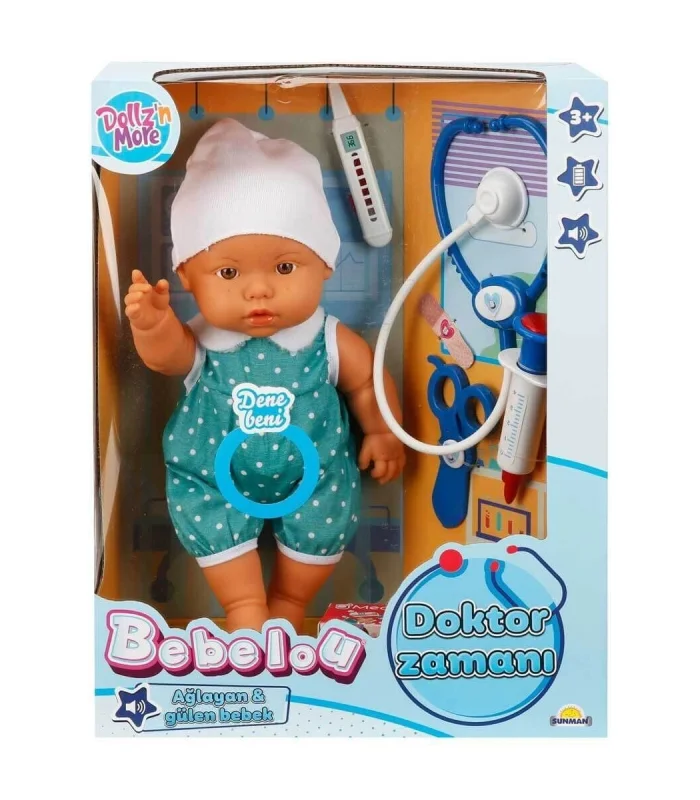 30111 Bebelou Doktor Zamanı Sesli Bebek Seti 35 cm -Sunman(Ürün oyuncaktır)