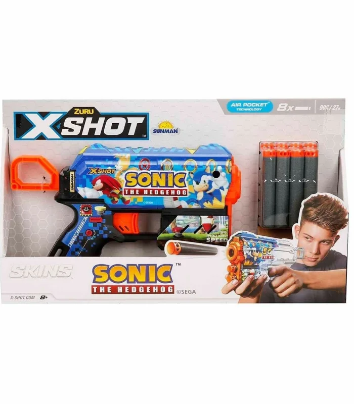 36648 X-Shot Skins Flux Sonic The Hedgehog 8 Mermili Sünger Dart Atan Silah 21 cm -Sunman