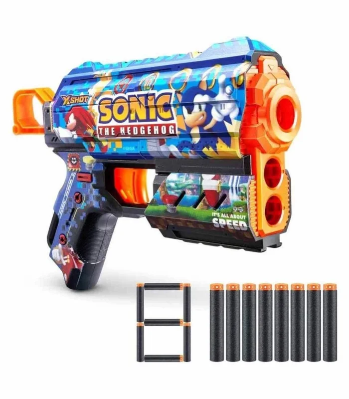 36648 X-Shot Skins Flux Sonic The Hedgehog 8 Mermili Sünger Dart Atan Silah 21 cm -Sunman