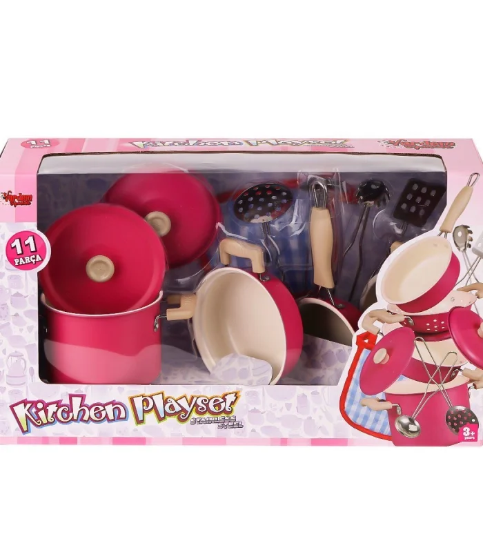 3815-6A Emaye Tencere 11 Parça Pembe -Vardem Oyuncak