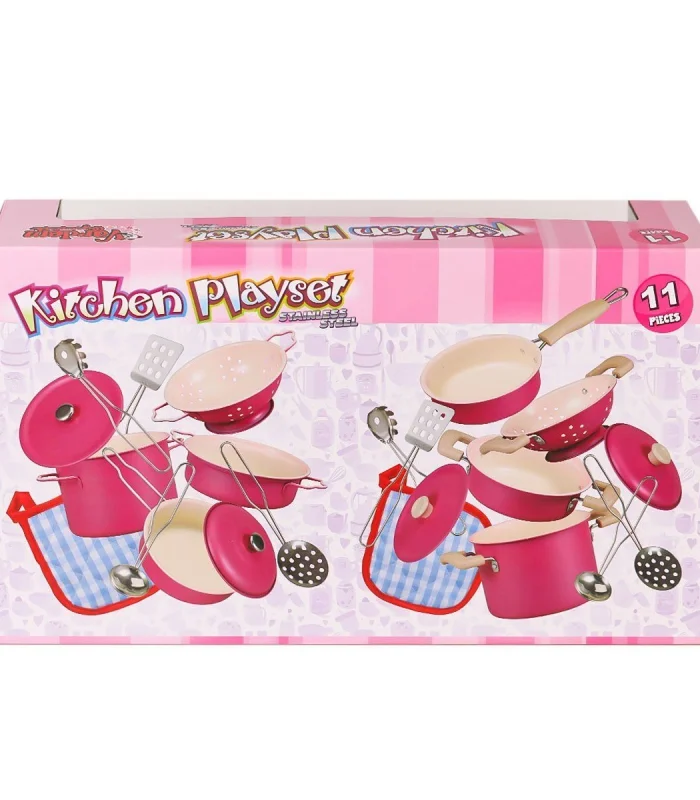 3815-6A Emaye Tencere 11 Parça Pembe -Vardem Oyuncak