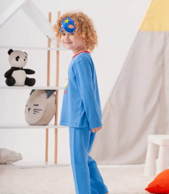 4-7 Yaş Heros Çanta Ve Maskeli Erkek Çocuk Pijama Takımı Koyu Mavi