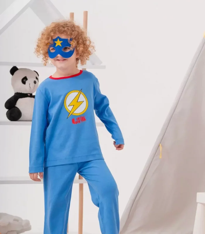 4-7 Yaş Heros Çanta Ve Maskeli Erkek Çocuk Pijama Takımı Koyu Mavi
