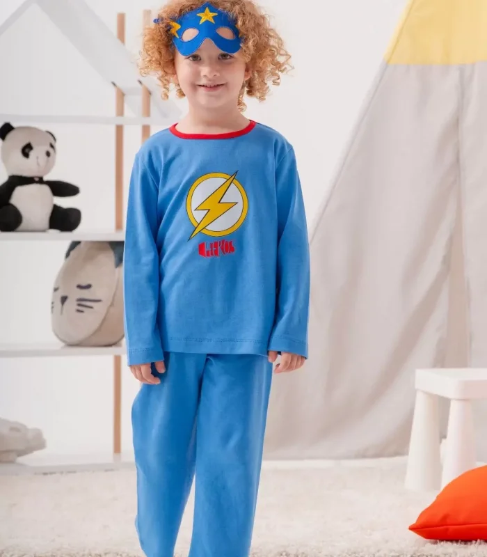 4-7 Yaş Heros Çanta Ve Maskeli Erkek Çocuk Pijama Takımı Koyu Mavi