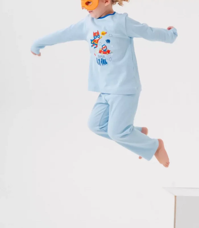 4-7 Yaş Süper Heros Çanta Ve Maskeli Erkek Çocuk Pijama Takımı Mavi