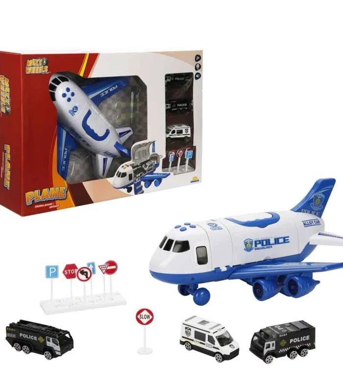 4347 Maxx Wheels Sesli ve Işıklı Sürtmeli Polis Uçağı -Sunman