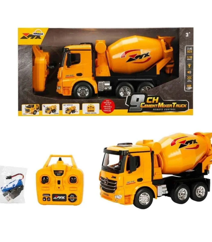 5084 SUN-RST-RC İŞ MAKİNESİ 1 18 BETON MİKSERİ FF 9CH 3 7V USB 2 4 GHZ SESLİ IŞI