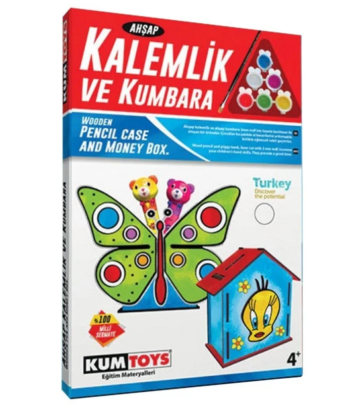 5304 Ahşap Kalemlik ve Kumbara Seti